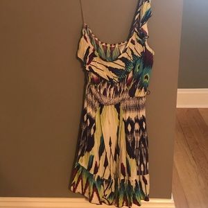 One shoulder, printed dress